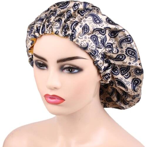 Print Bonnet Women Nightcap Satin Soft Extra Large Head Turban Cap