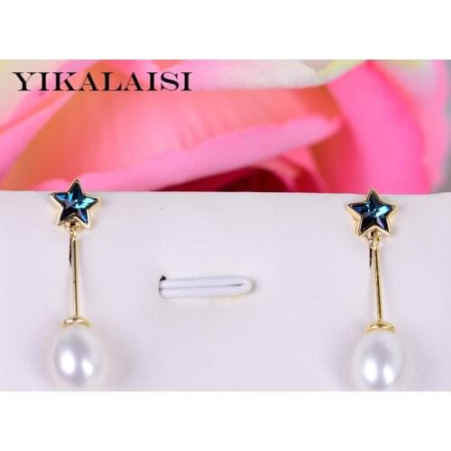 YIKALAISI 925 Sterling Silver Natural Pearl Earrings Jewelry For Women 8-9mm Pearl Size Star Earrings 4 Colors