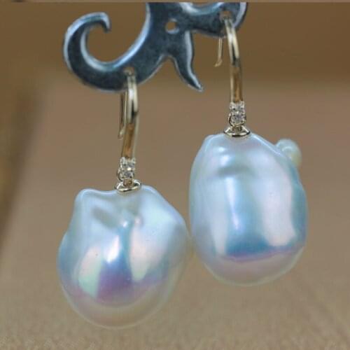 Women ift word 925 Sterling real The baroque style unique 13-16mm large shaped Pearl Earrings Handmade custom 925 Sterli