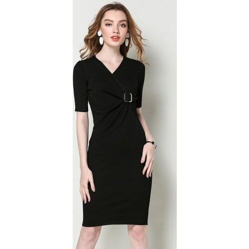Knitted dress Spring women 2019 V-neck short-sleeved Slim sexy mini knitting dress hip package pencil dress 1903