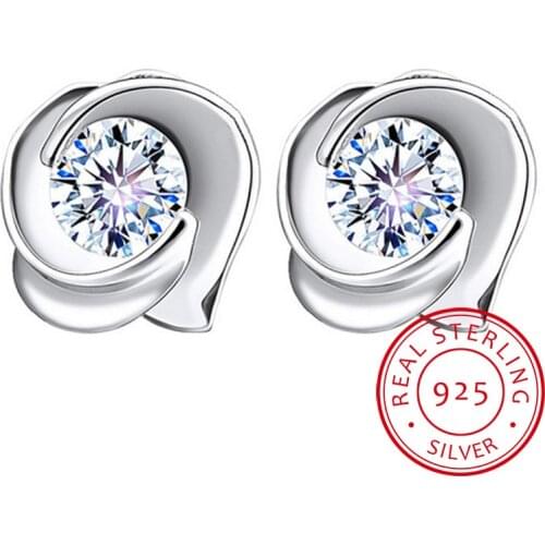 Popular 925 Sterling Silver Clear Cubic Zirconia Stud Earrings for Women Fashion Sterling Silver Fine Jewelry
