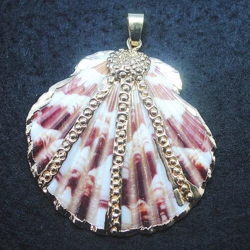 1pc red shell pendant with golden color 45x40mm natural freshwater shell beads loose beads diy jewelry findings with fan shapes