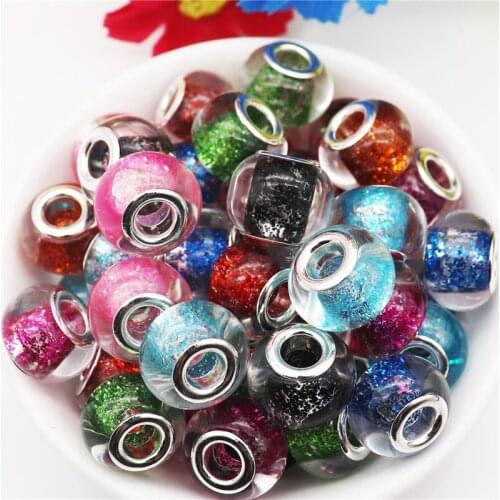 10Pcs Wholesale 16mm Big Round Glitter Glass Spacer Beads Charms Fit Pandora Bracelet Bangle Snake Chain Women Girls DIY Jewelry