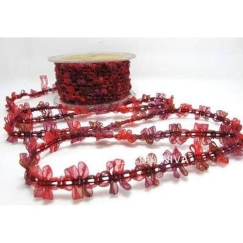 2 Yards Rococo Ribbon Trim with Pink Colorful Chiffon Flower|Decorative Floral Ribbon|Scrapbook Materials|Clothing|Decor