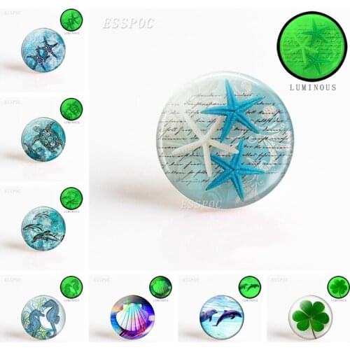 5PCS Starfish 25mm Luminous Glass Rim Dome Marine Style Photo Emboss Set Supplies Jewelry Handmade Pendants Wholesale