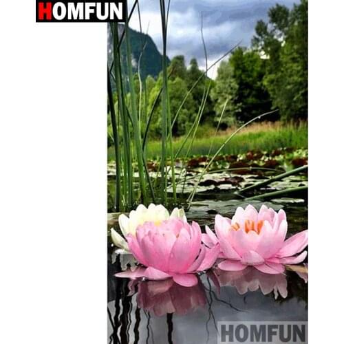 HOMFUN Full Square/Round Drill 5D DIY Diamond Painting "Lotus landscape" 3D Diamond Embroidery Cross Stitch Home Decor A19225
