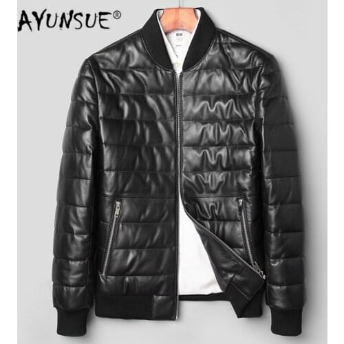 AYUNSUE Mens Leather Jacket Winter Sheepskin Coat Men Genuine Leather Jacket Warm Down Jackets veste cuir homme 71C1709 YY288
