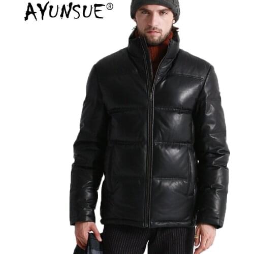 AYUNSUE Genuine Leather Jacket Men Winter White Goose Down Jacket Mens Sheepskin Coat Plus Size Puffer Jacket 12-H05# KJ1149