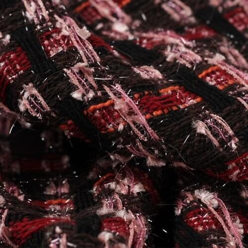 White waxberry Italy Red Coffee Fil-Lumiere Plaid Tweed Fabric GarmentMaterial Women Jacket Coat Sewing Cloth Tailor Freeshippin