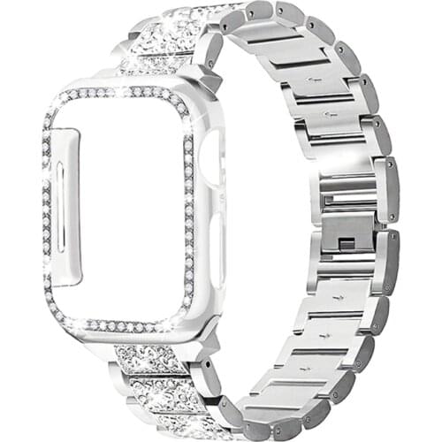 Diamond Case+strap for apple watch band 44mm 40mm Stainless Steel bracelet correa case+iwatch band 42mm 38mm 5 4 3 2 44 42 40mm