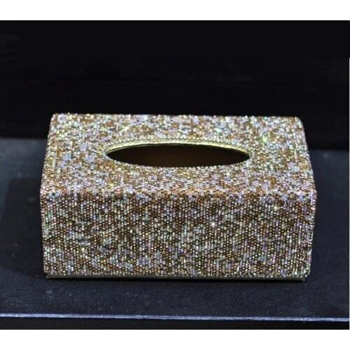 Paper Box Cover Case for Home Car Office use Sparkly Fashion Car Tissue Box with Bling Bling Crystals Pink White Gold Towel