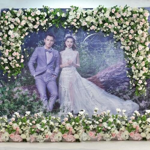 Wedding props Sen white and green flower row wedding stage background wall decoration floral sign-in desk photo area layout
