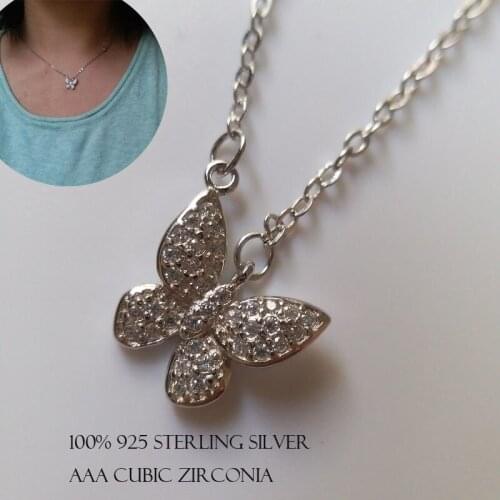 Fashion butterfly S925 sterling silver pendant necklace for women Simple cubic zirconia Clavicle chain for Valentines day