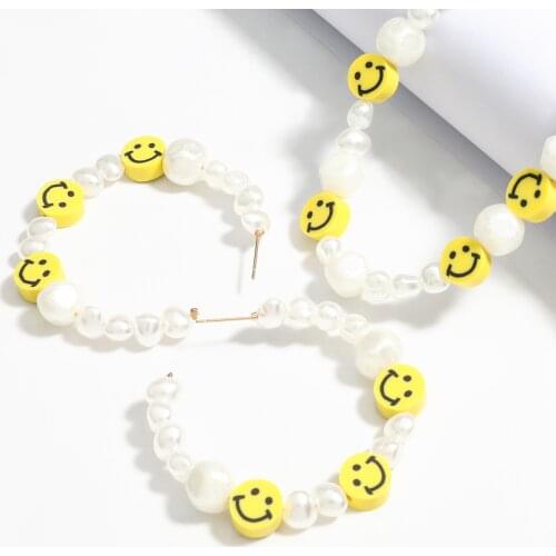 DIEZI Baroque Imitation Pearls Choker Necklace For Women Korean Girls Yellow Smile Face Beads Chain Pendant Necklace Jewelry