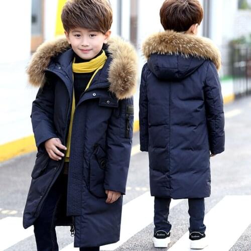2020 New Childrens Down Jacket Boys Long Korean Version Big Child Thickening Coat Large Hair Collar Casual Childrens Wear