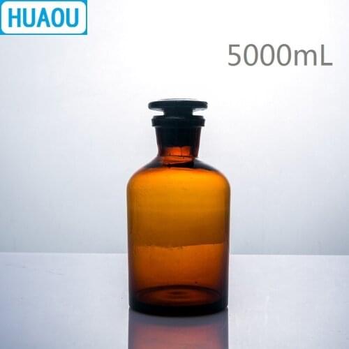HUAOU 5000mL Narrow Mouth Reagent Bottle 5L Brown Amber Glass with Ground in Glass Stopper Laboratory Chemistry Equipment