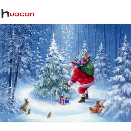 Huacan 5d Diy Diamond Painting Christmas Tree Full Square/round Diamond Mosaic Embroidery Santa Claus Wall Decor