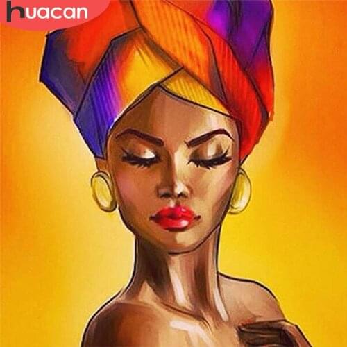 HUACAN Full Square/Round Diamond Painting African Woman DIY 5D Diamond Embroidery Portrait Home Decor Handmade Gift