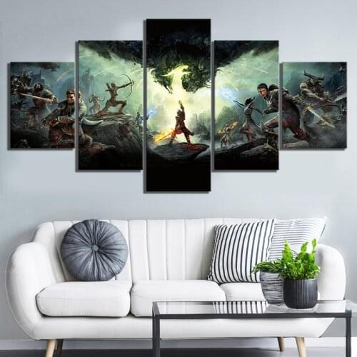 Canvas HD Prints Art 5 Panel Dragon Age Inquisition Game Painting Home Decor Modular Poster Living Room Framework