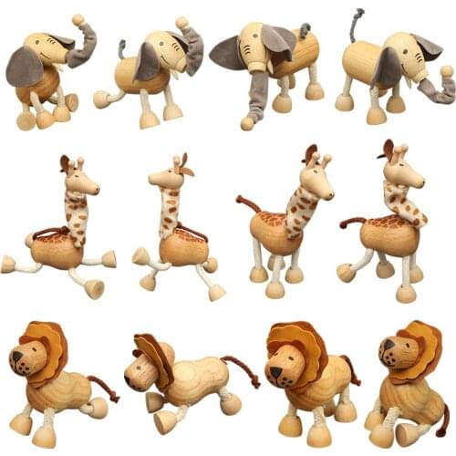 Cute Wild Animal Model Doll Toys Elephant Monkey Cow Giraffe Lion Tiger Bear Wooden Action Models Educational Toy For Children