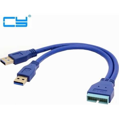 2 Port USB 3.0 Type A Male to 20 Pin Header Male Adapter Cable Cord 0.25m