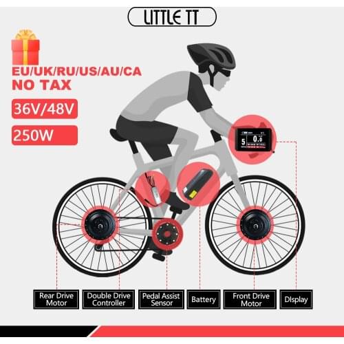 36V/48V 250W Double Driver Electric Bicycle Conversion Kit Front and Rear motor wheel for bicycle