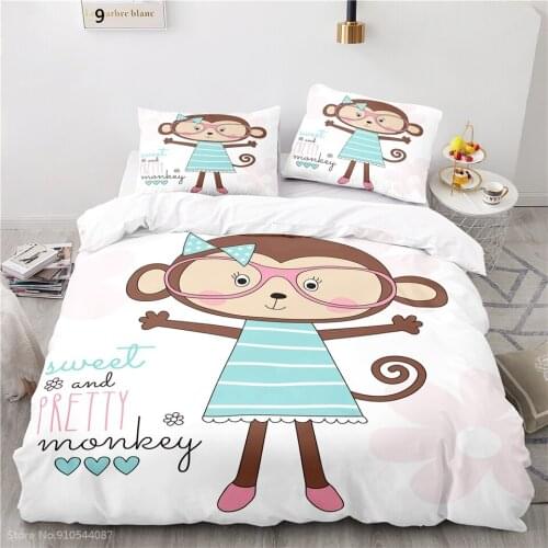 Pretty Cartoon Monkey Printed Bedding Set Children 3d Duvet Cover Set Pillowcase Boys Girls Bedclothes Twin Queen King Bed Linen