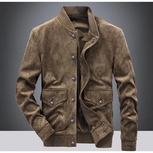 Autumn Men Vintage Leather Suede Jacket Coat Mens Bomber Jackets Male Jacket Suede Leather Jacket Flight Coats Motorcycle Outfit
