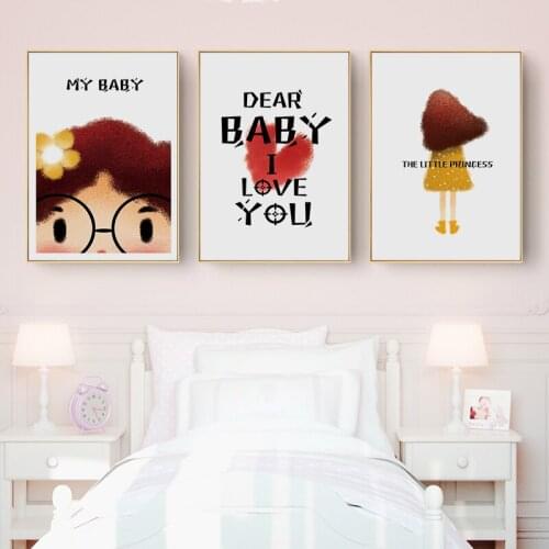 Cute Cartoon Girl Nursery Wall Art Canvas Painting Posters and Prints Decorative Wall Pictures Kids Baby Living room Home Decor
