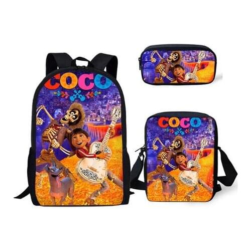 Fashion 3PCs/Set Children Backpack COCO Pattern Kids School Bags Music Skull Design Teenagers Book-Bags Mochila Rucksack