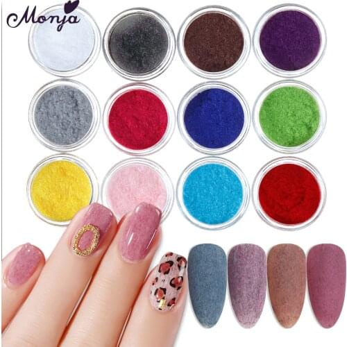 Monja 12 Boxes/Set DIfferent Styles Velvet Cotton Shape Colorful 3D Charm Design Nail Art Powder Tips DIY Manicure Decorations
