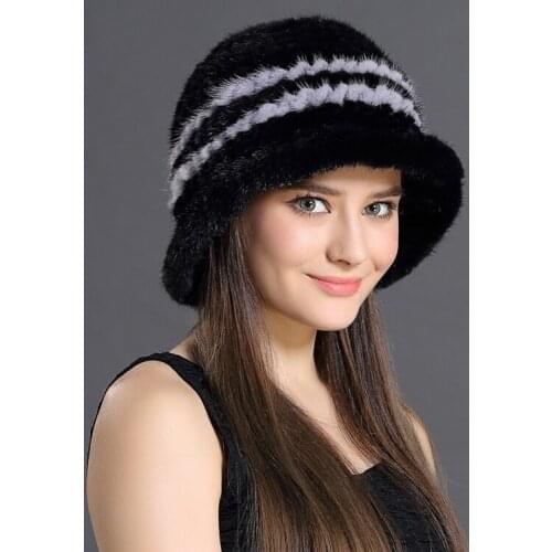 Natural Winter for Women Real Mink Top Hat Womens Elegant Korean Hats Luxury Fur Gorro Czapka Zimowa MY810