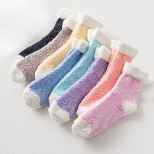 Candy Color Patchwork Terry Warm Lady Cute Winter Fluffy Thick Casual Fuzzy Women Socks Thermo Sox Short Cotton Socks Female
