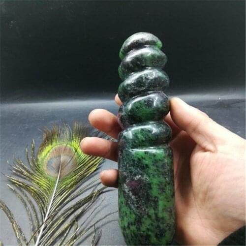 Wholesale sale of natural red and green treasure crystal，epidote spiral quartz glass dildo penile handcarved dildo penile penis