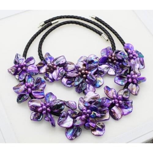 Freshwater pearl purple rice and shell flower necklace 18inch nature handmade wholesale FPPJ