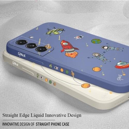 For Huawei Samsung Galaxy S21 S20 10 Note 20 Case Roam The Space Liquid Slicone Phone Cover Plus A72 A52 Shockproof Soft Case