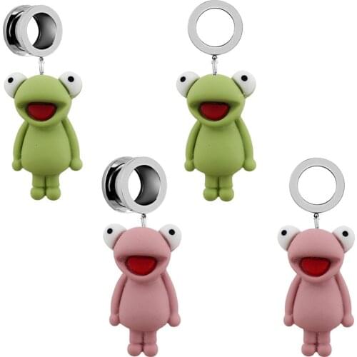 2pieces Frog Dangle Ear Piercing Earrings Ear Tunnels In The Ear Surgical Steel Ear Plugs Ear Expansions Ear Reamer