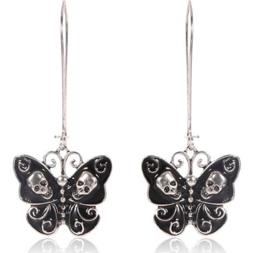1pc Women Vintage Wedding Party Punk Gothic Butterfly Ear Jewelry Accessories Skull Dangle Earrings For Women Lady
