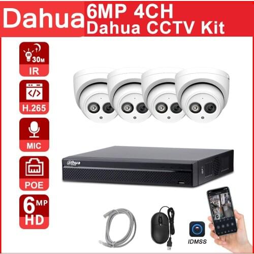 Dahua CCTV kit POE NVR HD 6MP NVR4104HS-P-4KS2 IP Camera IPC-HDW4631C-A 4CH Motion detection APP P2P Built-in Mic