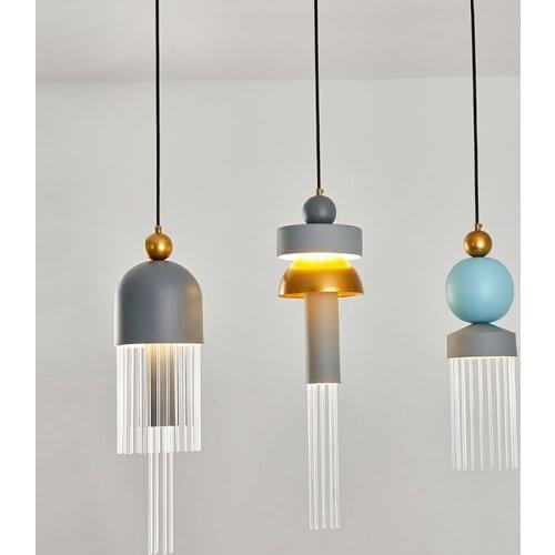 Modern Dining Room Chandelier Lamp Bedroom Bedside Nordic Fringed Glass Chandelier Hotel Bar Macarons Led Lighting