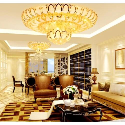 LED Modern Ceiling Lighting Fixture Crystal Ceiling Lights Round Golden Crystal Lotus Flower Ceiling Lamps Home Indoor Lighting