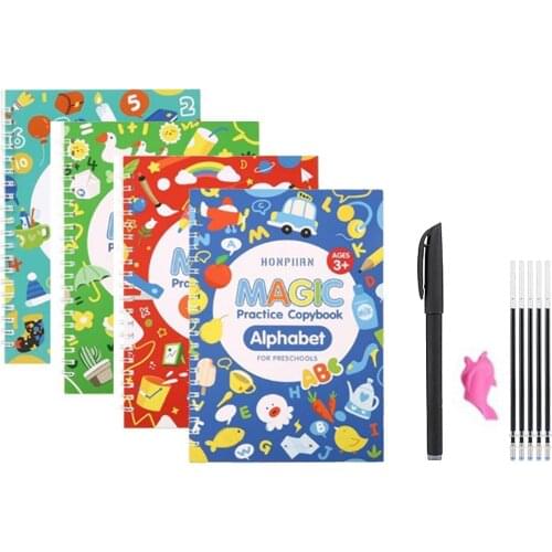4 Books Children Copybook Handwrite Practic Reusable Book Magic Books For Calligraphy Write Book English Letter Drawing Copy Set