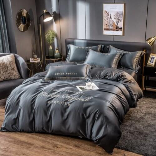 Spring Summer smooth bedding set luxury embroidery bed sets duvet cover fitted bed sheet flat sheet pillwocases Queen King size