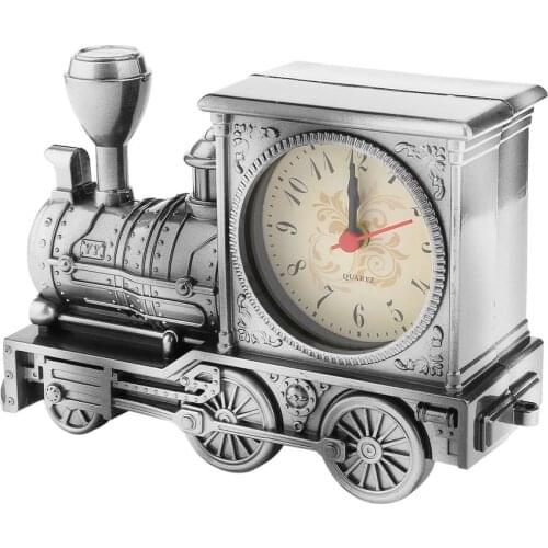 Vintage Unique Eye-Catching Artistic Train Shaped Alarm Clock for Household Shelf Decoration with Quartz Movement Kids Gifts