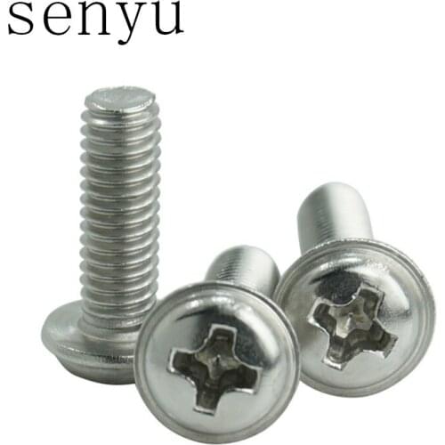 Luchang M3 M4 Cross Round Head Carbon Steel Screws with Collar Pad Washer Silver Fastenerss PC Screws