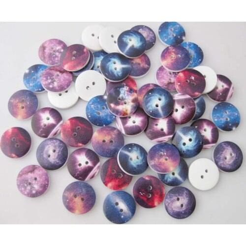 WBNKAK Pinted Galaxy Star Wood Round Buttons 20mm 150pcs Mixed Multicolor sewing Accessories