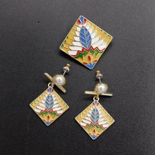 New Retro court Bohemian style drop glaze enamel square Brooch lady accessories wholesale