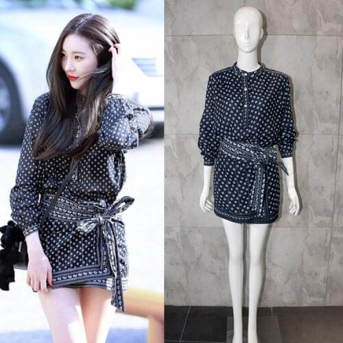 2019 Crop Top And Full Skirt Set Promotion New Cotton Summer Woman Suit Printing Chiffon Blossom Blouse + Irregular Two-piece