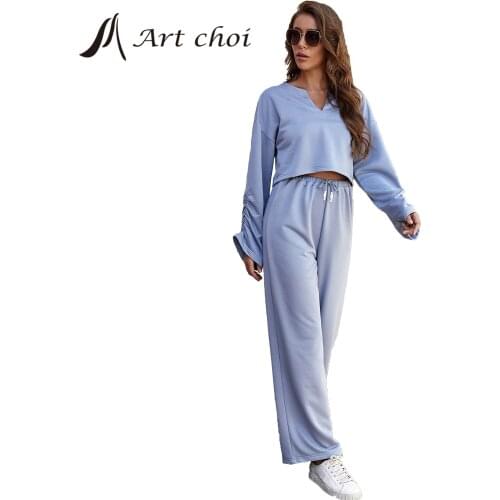 Tracksuit Women Sports 2 Pieces Sets Sweatshirts Gym Clothing Fitness Loose Pants + Cropped Shirts Navel Sport Suit Active Wear