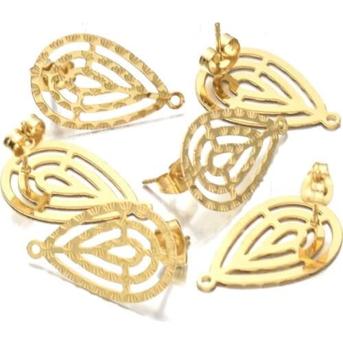 10pcs/lot Stainless Steel Hollow Gold Color Drop Shape Earrings Hooks with One Hole Stud Earring Craft Earring Jewelry Making